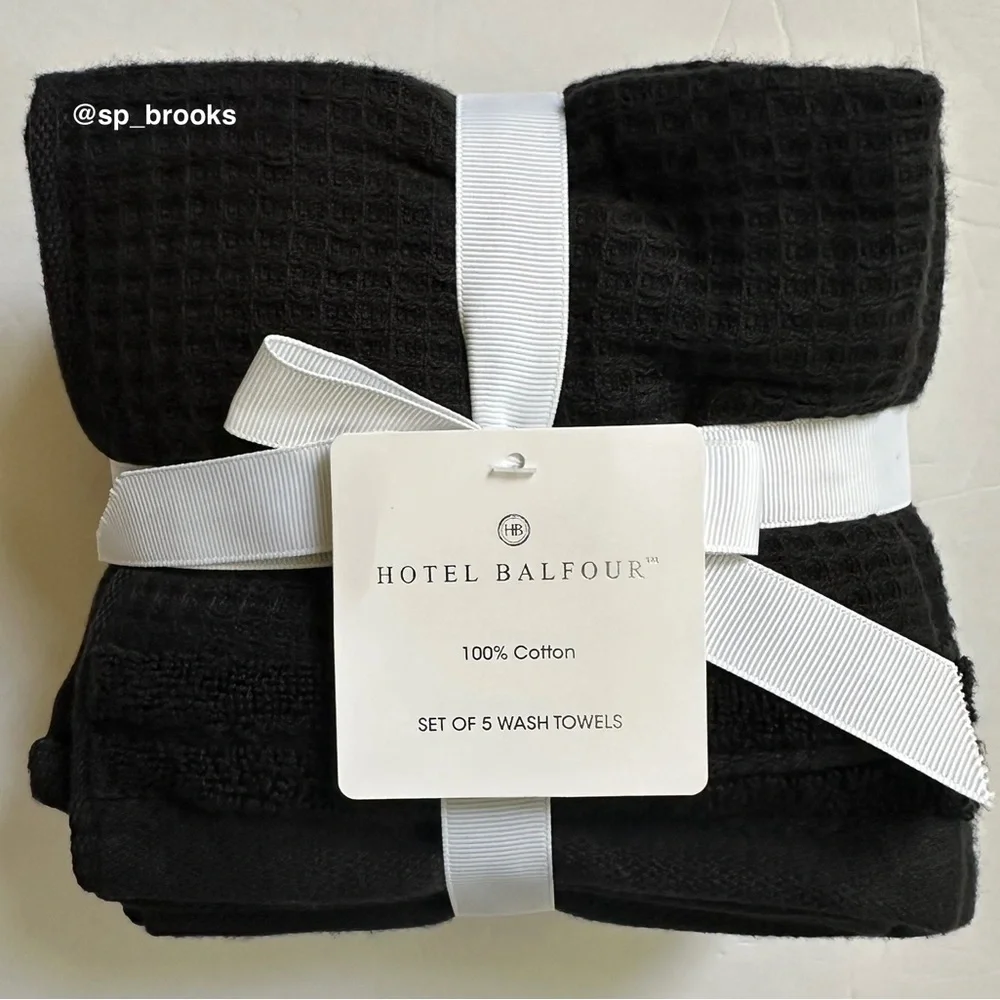🎁9 PC Hotel Balfour Oversized Bath Towel Set - Cotton -Black Caviar Waffle